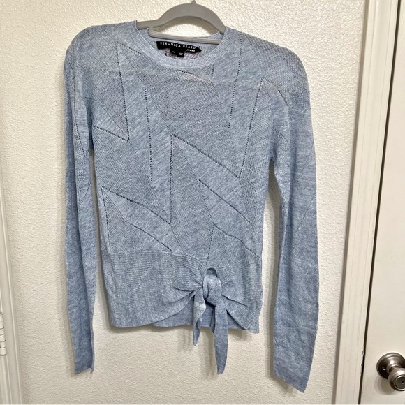 Veronica Beard Elina Crewneck Sweater 100% Linen Light Blue XS - Picture 2 of 9